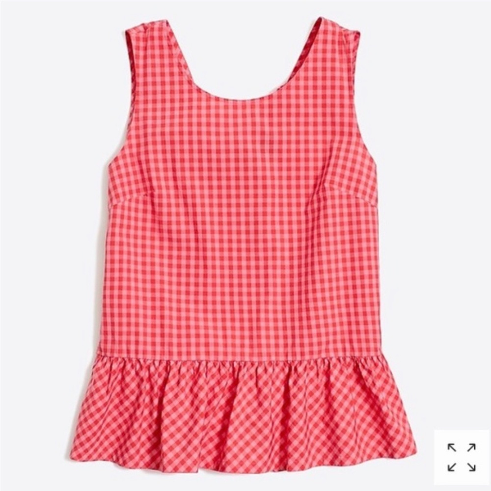 J.CREW Peplum Coral Gingham Sleeveless Bow Top